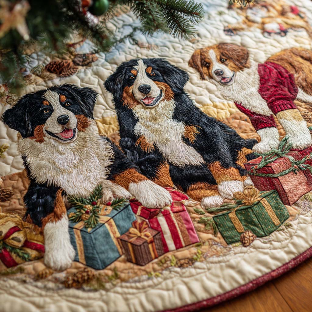 Frosty Companions Quilted Christmas Tree Skirt Warm and Soft Christmas Tree Skirt for Winter