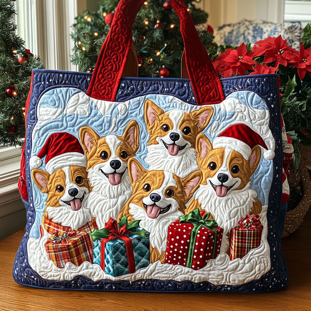 Frosty Corgi Quilted Tote Bag Xmas Presents For Dog Owners