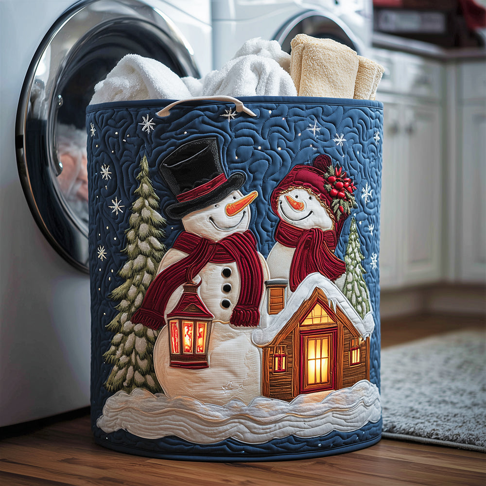 Frosty Couple Quilted Laundry Basket Anniversary Merch Gift