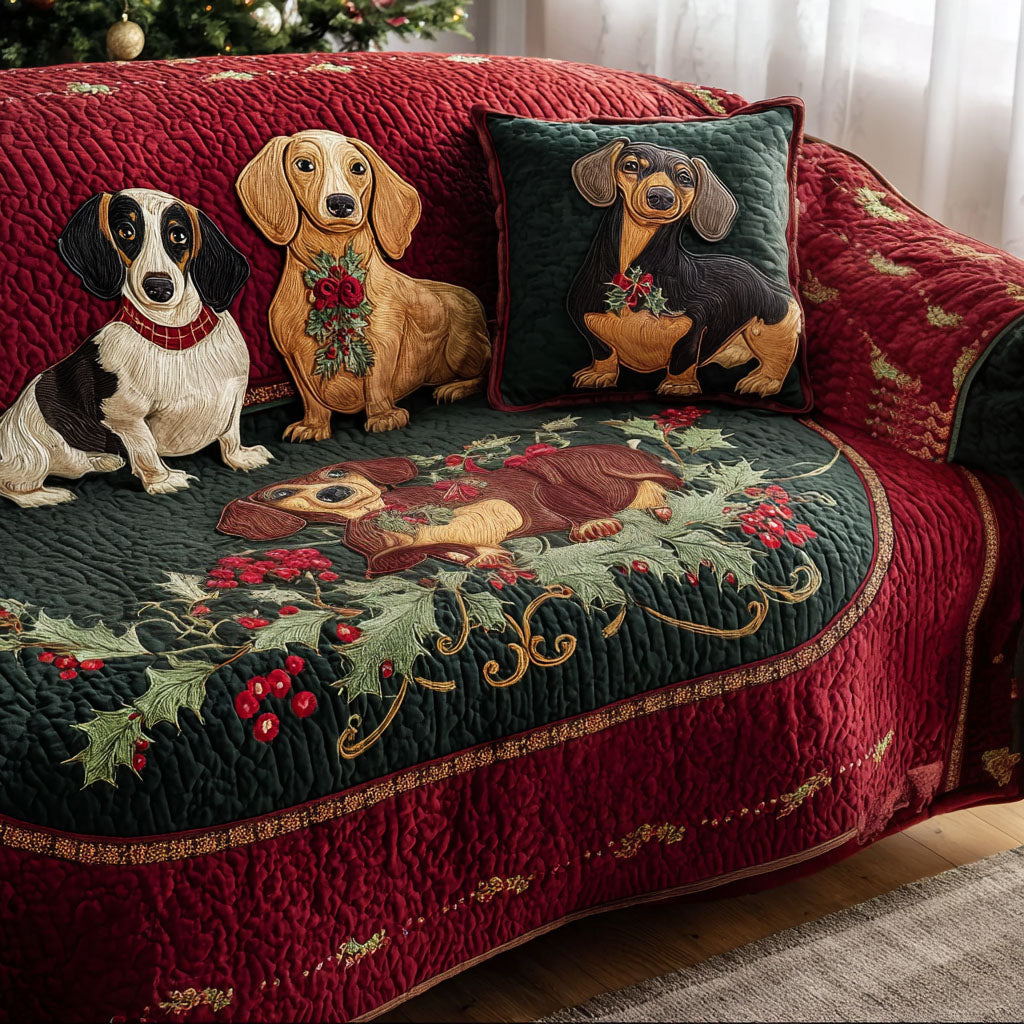 Frosty Dachshund Quilted Sofa Cover Living Room Winter Decor Gift Ideas For Dachshund Lovers