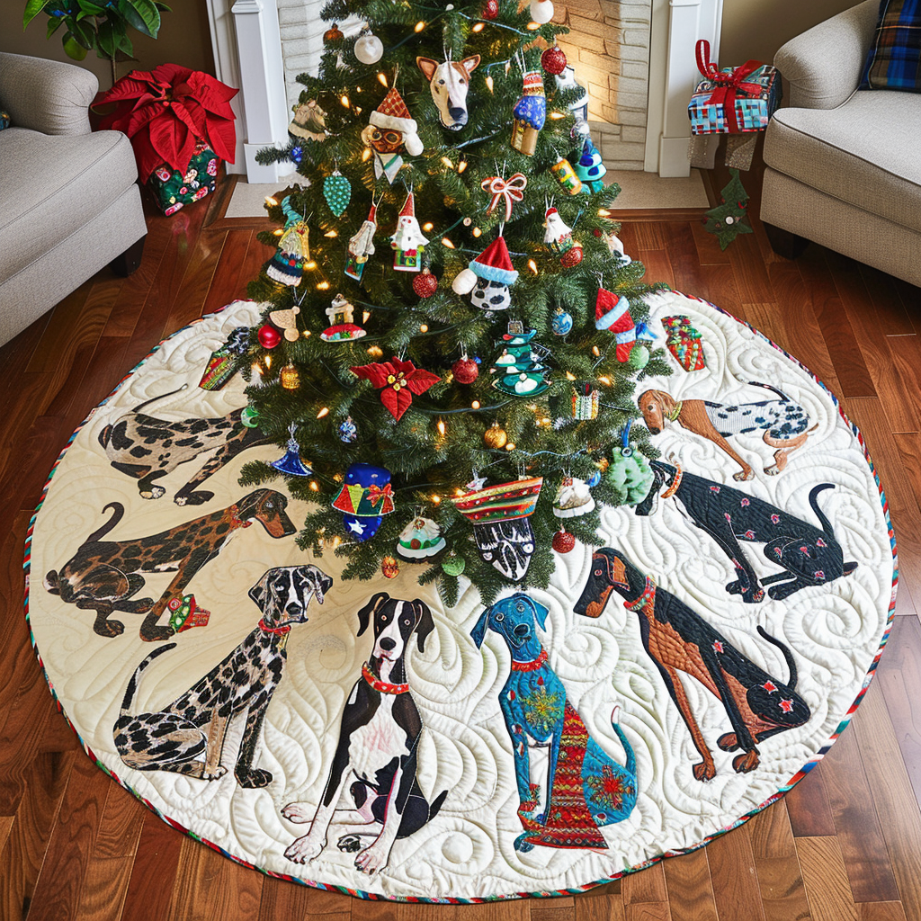 Frosty Dane Dreams Christmas Quilted Tree Skirt Charming Tree Skirt for Family Gatherings