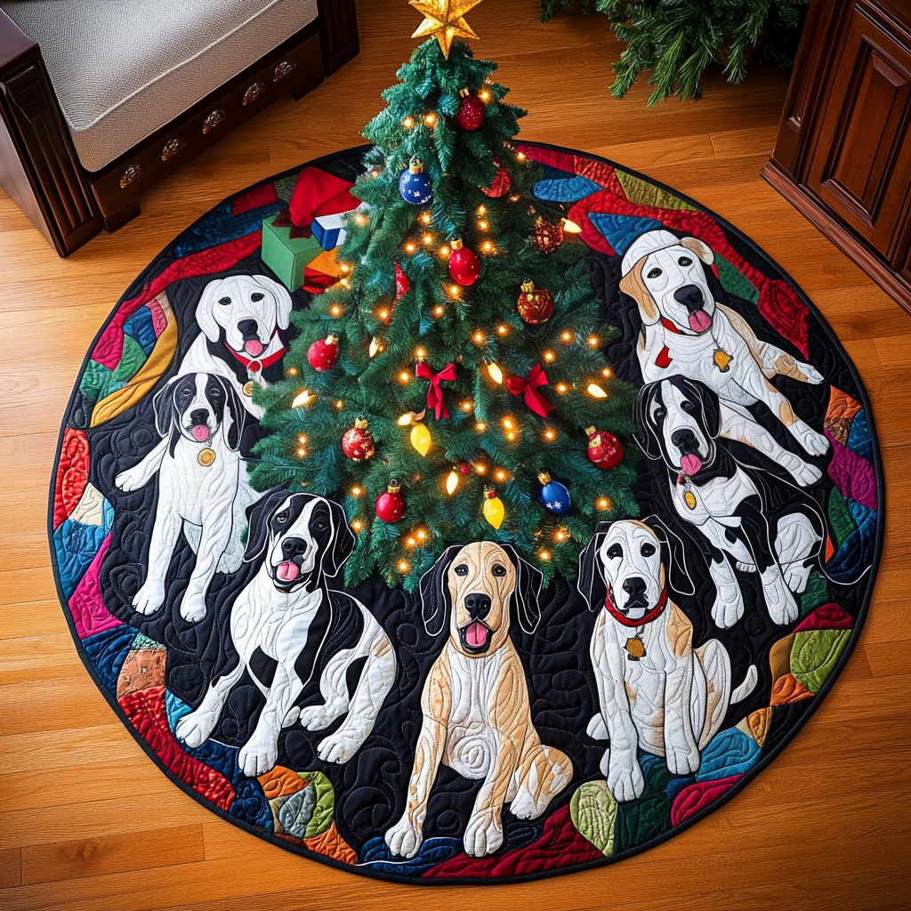 Frosty Dane Dreams Christmas Quilted Tree Skirt Cozy Holiday Tree Skirt to Brighten Your Home