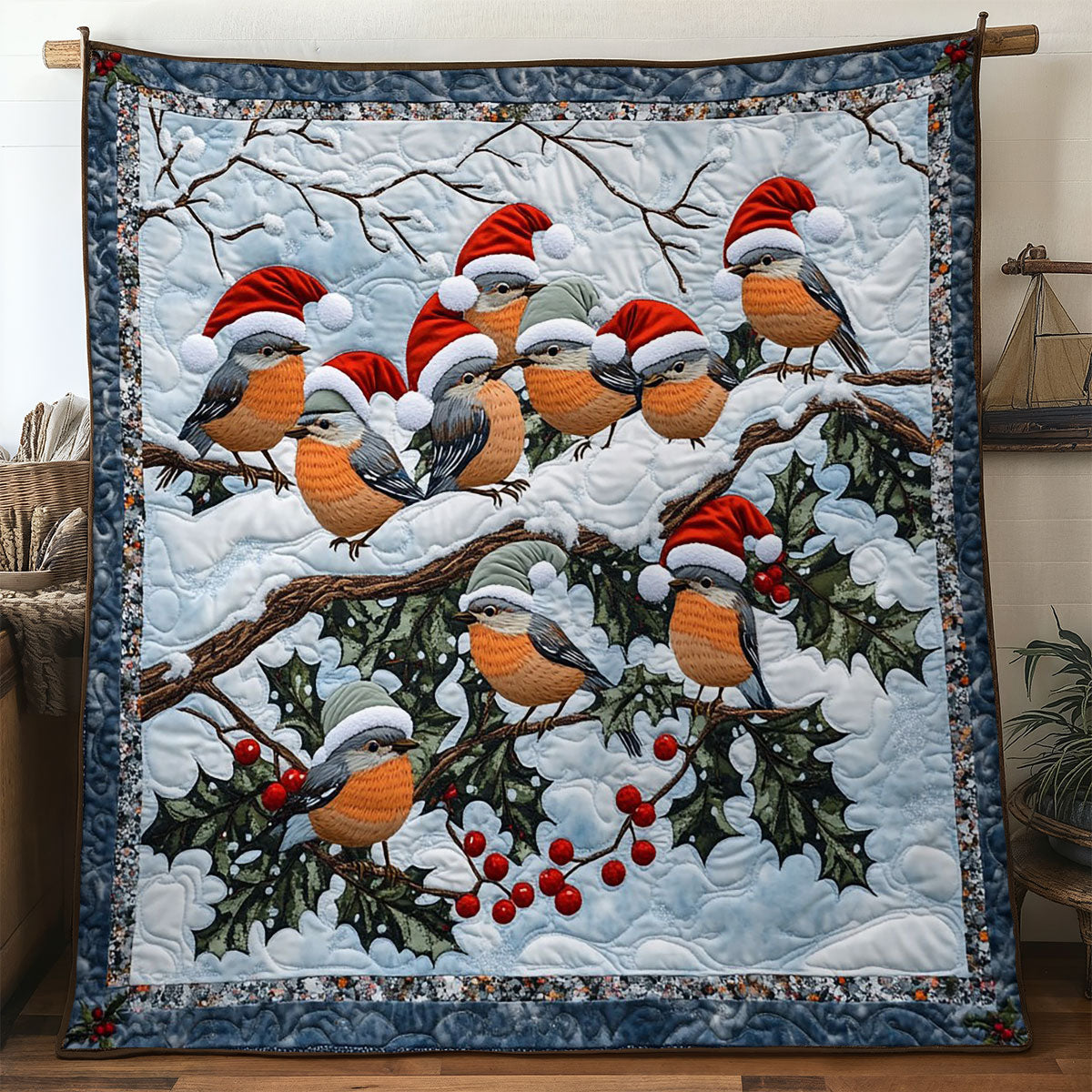 Frosty European Robin Quilt High-Quality Cotton Quilt Blanket for Restful Sleep