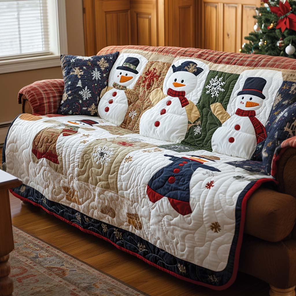 Frosty Family Quilted Sofa Cover Christmas Family Room Decor Gifts For Friends