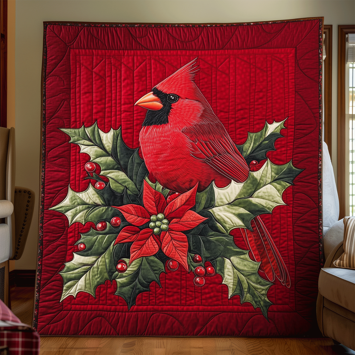 Frosty Feather Quilted Blanket Unique Cardinal Bird Gifts