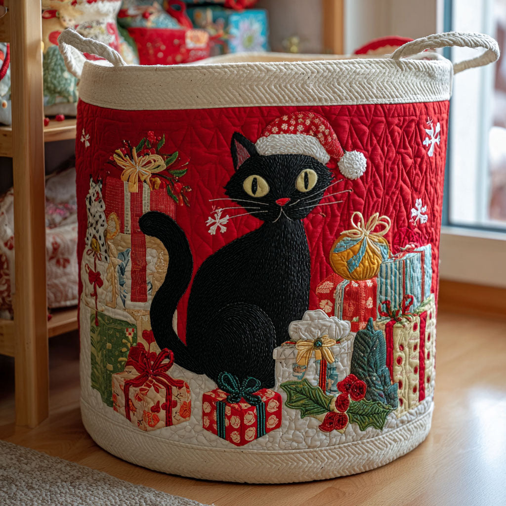 Frosty Feline Quilted Laundry Basket Thoughtful Home Organization Gift for Loved Ones