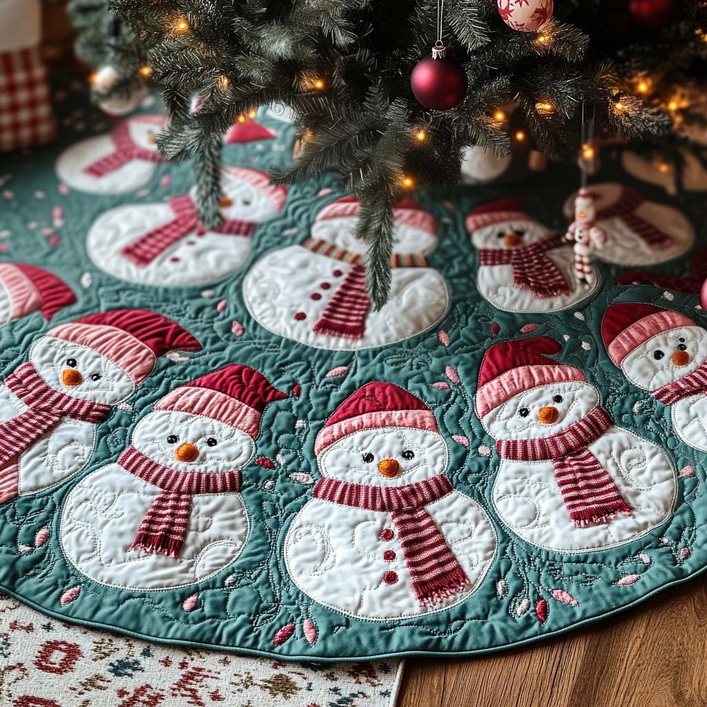 Frosty Festivities Christmas Quilted Tree Skirt Lovely Gift Merch for a Festive Home