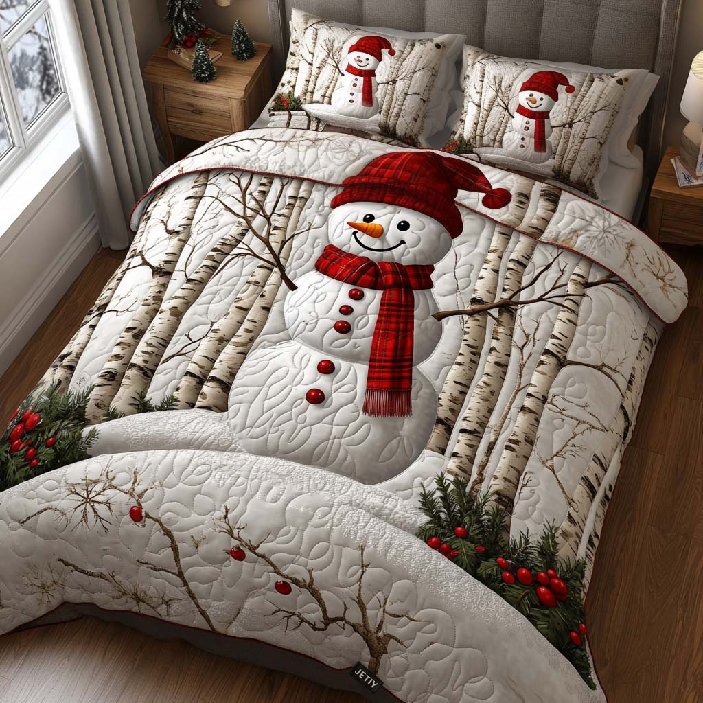 Frosty Fir Forest Quilted Bedding Set Queen Size Comforter Holiday Inspired Gift For Grandpa
