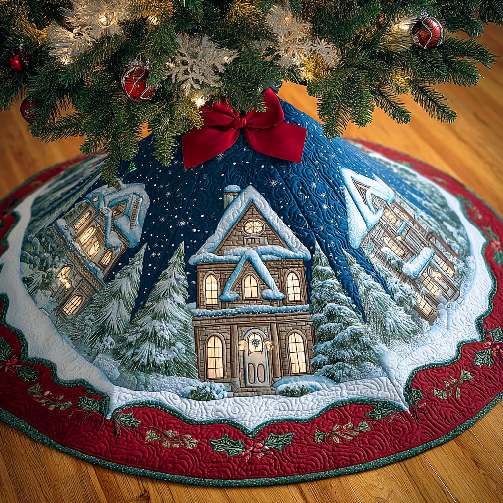 Frosty Forest Dream Christmas Quilted Tree Skirt Holiday Decor Christmas Tree Decor