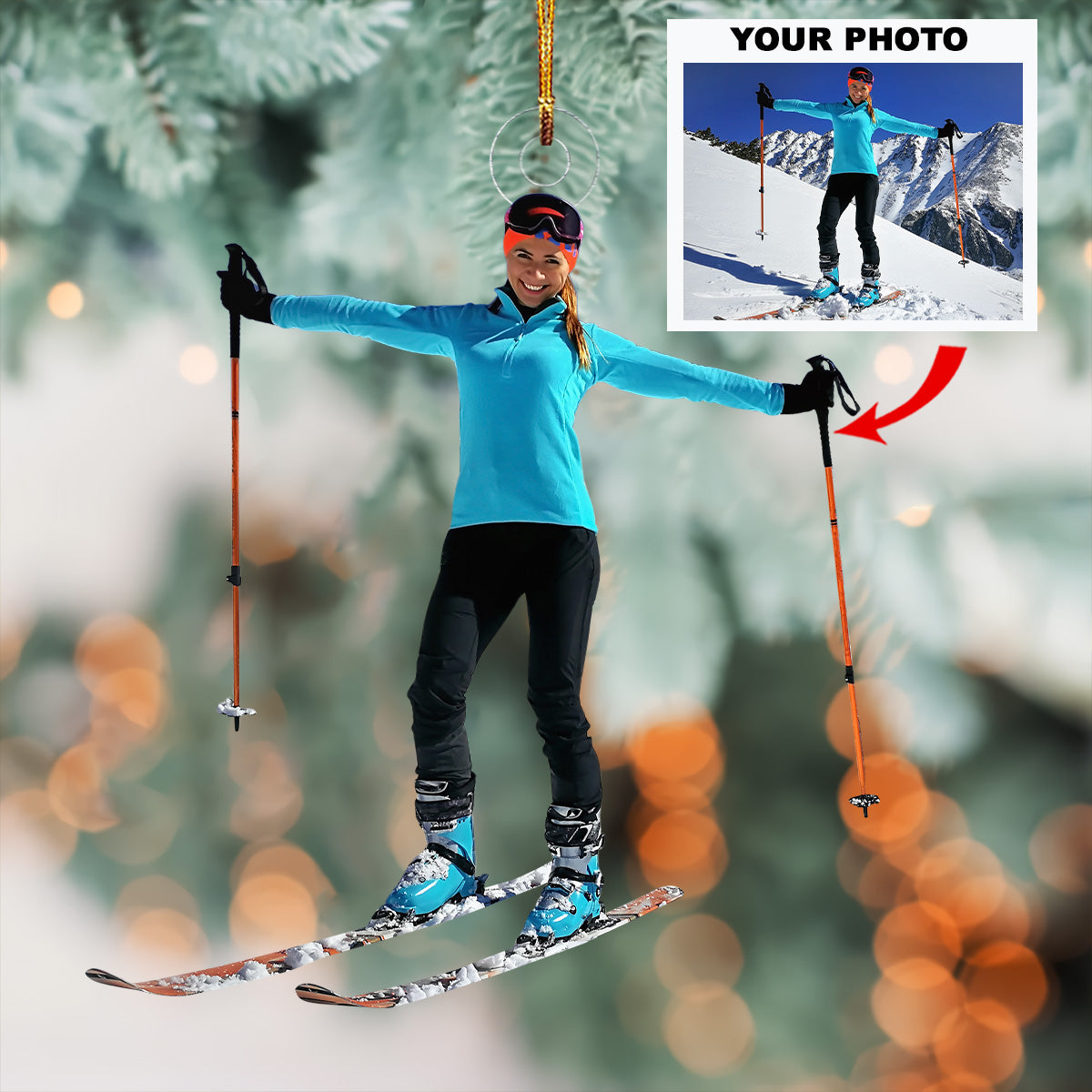 Frosty Freedom Personalized Mica Ornament Gift For Skiing Lovers Family Members