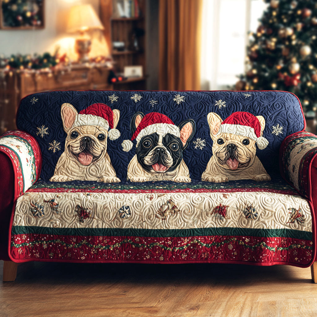 Frosty Frenchies Quilted Sofa Cover Sofa Seat Covers French Bulldog Xmas Presents