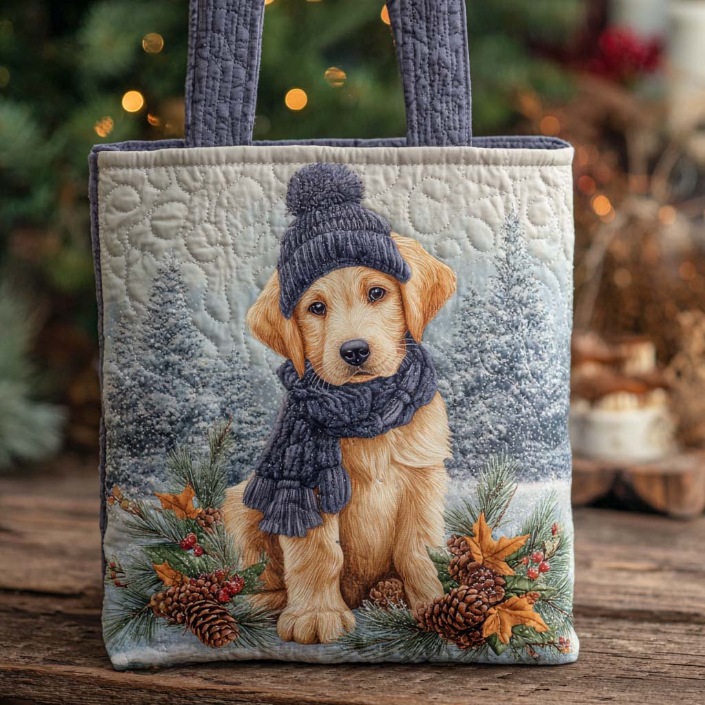 Frosty Friend Quilted Tote Bag Gift For Dog Lover Woman
