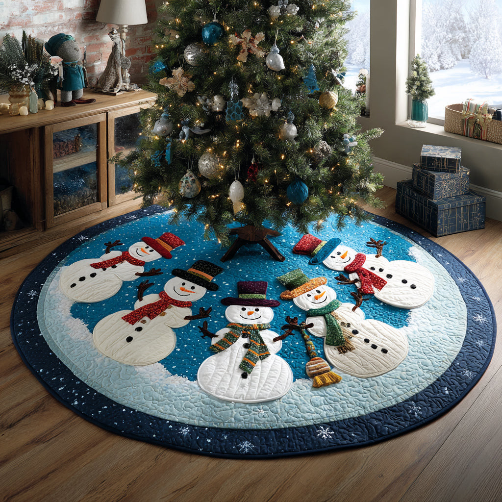 Frosty Friends Christmas Quilted Tree Skirt Cute Christmas Decor Snowman Lover Xmas Gifts