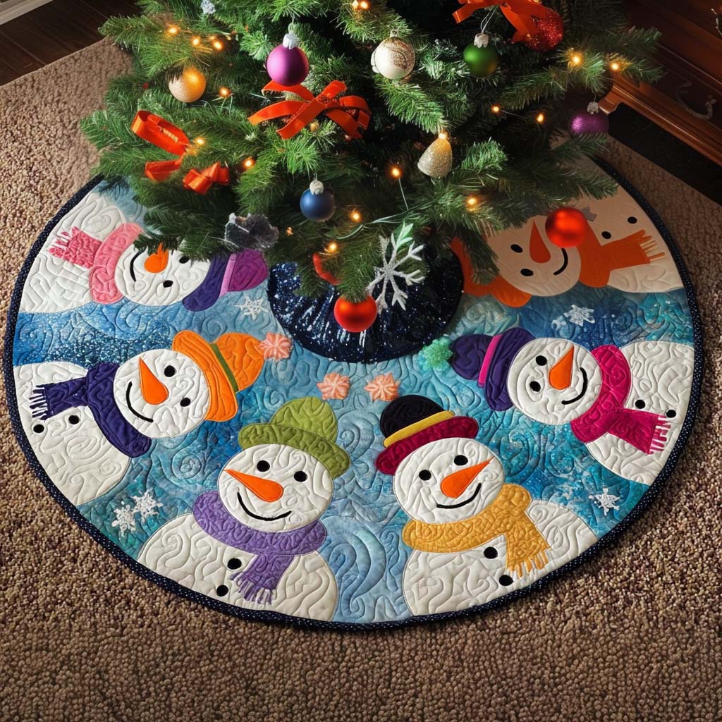 Frosty Friends Christmas Quilted Tree Skirt Holiday Decor Christmas Gifts