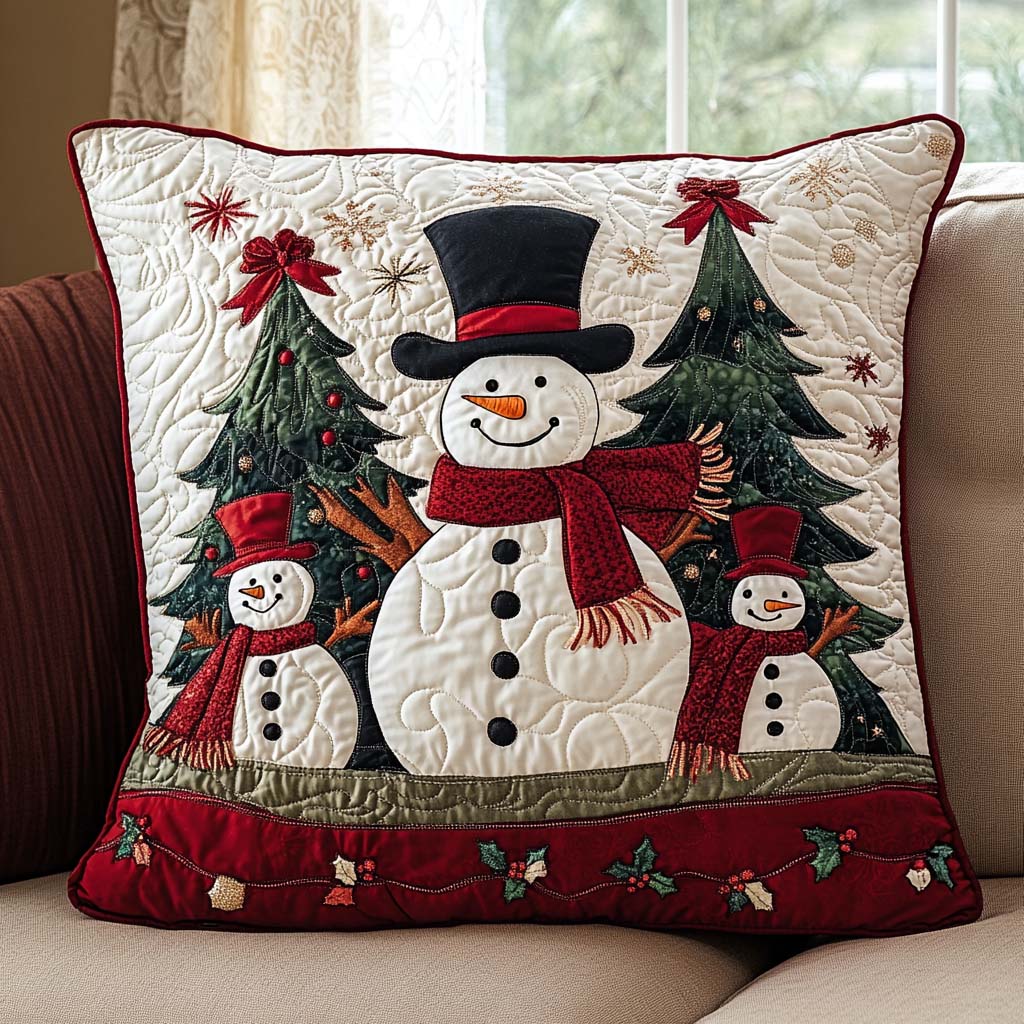 Frosty Friends Quilted Pillow Case Holiday Home Decor Christmas Gifts For Snowman Lovers