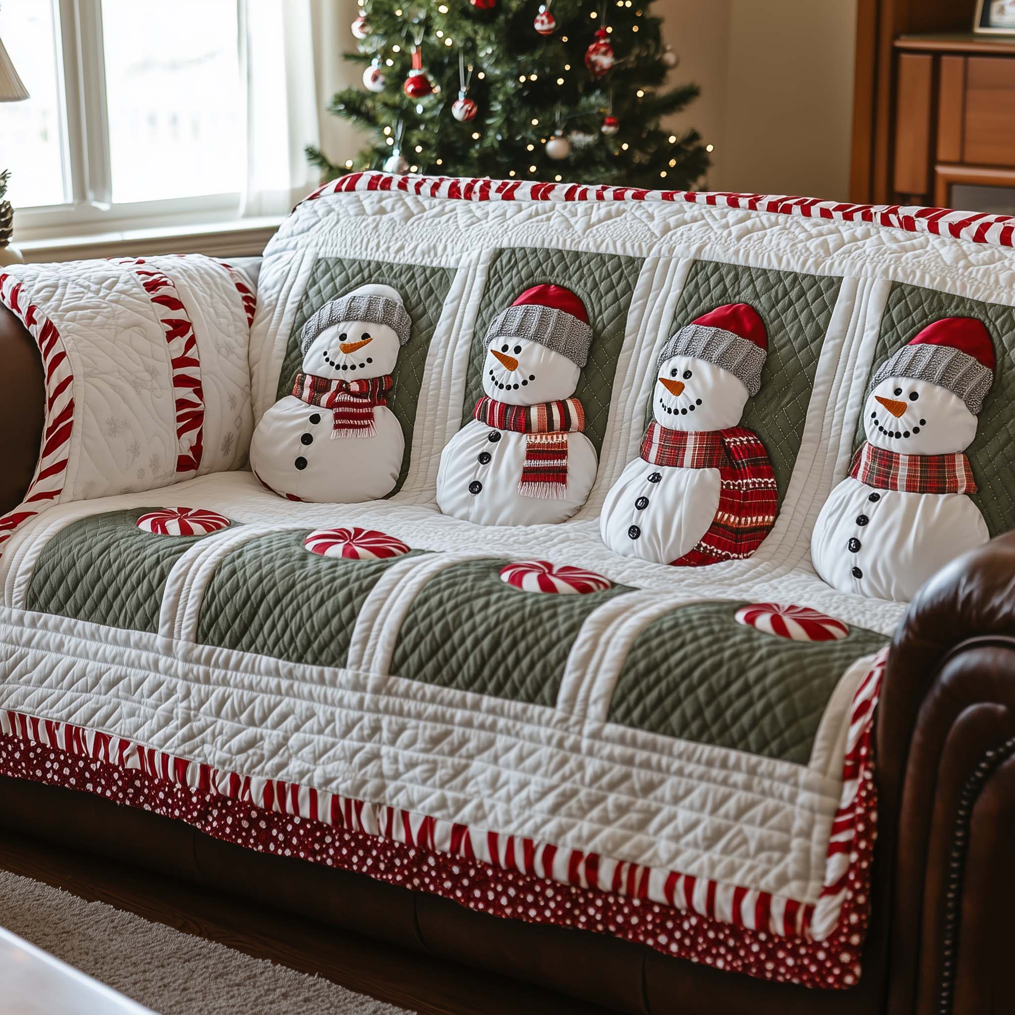 Frosty Friends Quilted Sofa Cover Cheerful Winter Critter Design Perfect Gifts For Christmas Holiday
