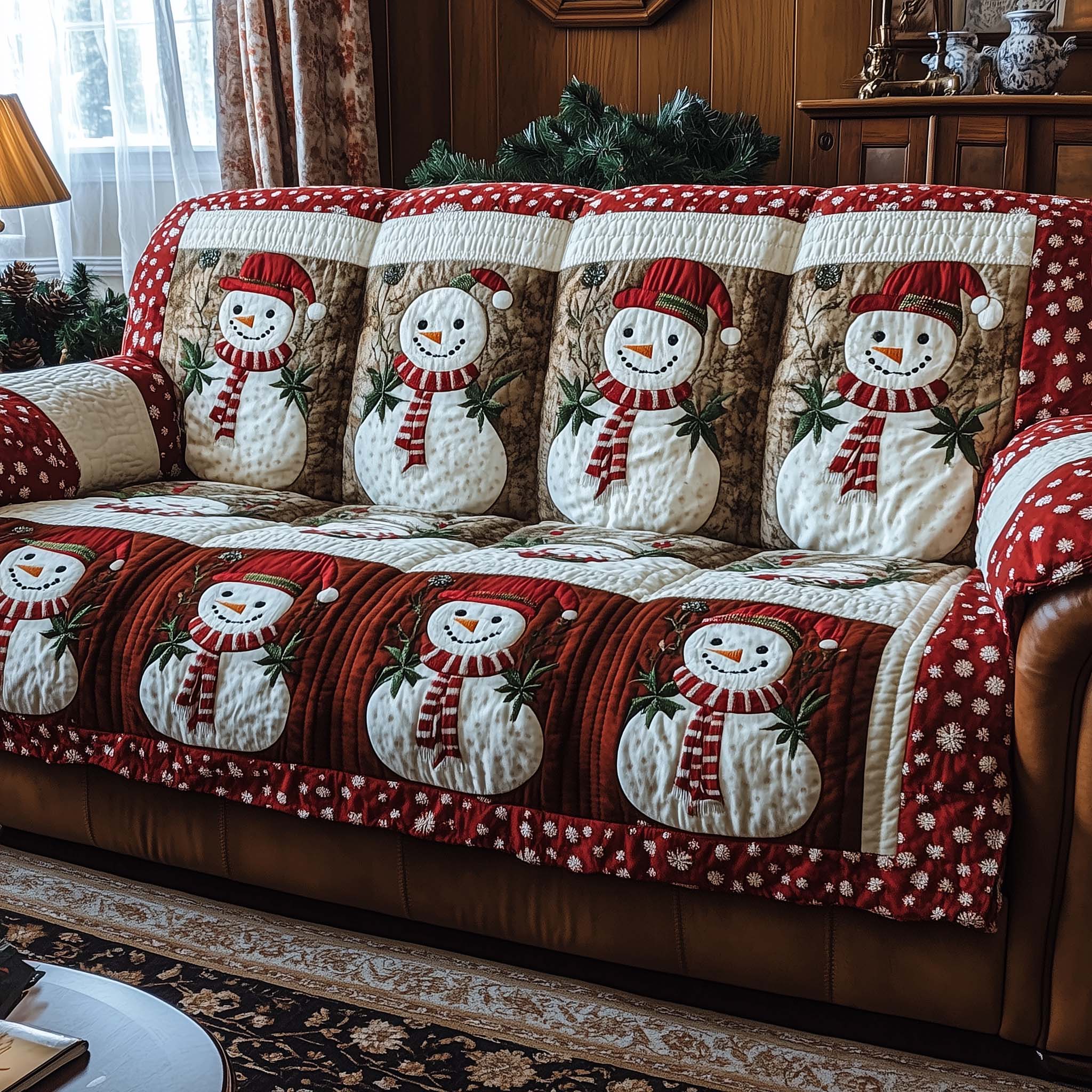 Frosty Friends Quilted Sofa Cover Holiday Animal Friend Motif Perfect Gifts For Christmas Holiday