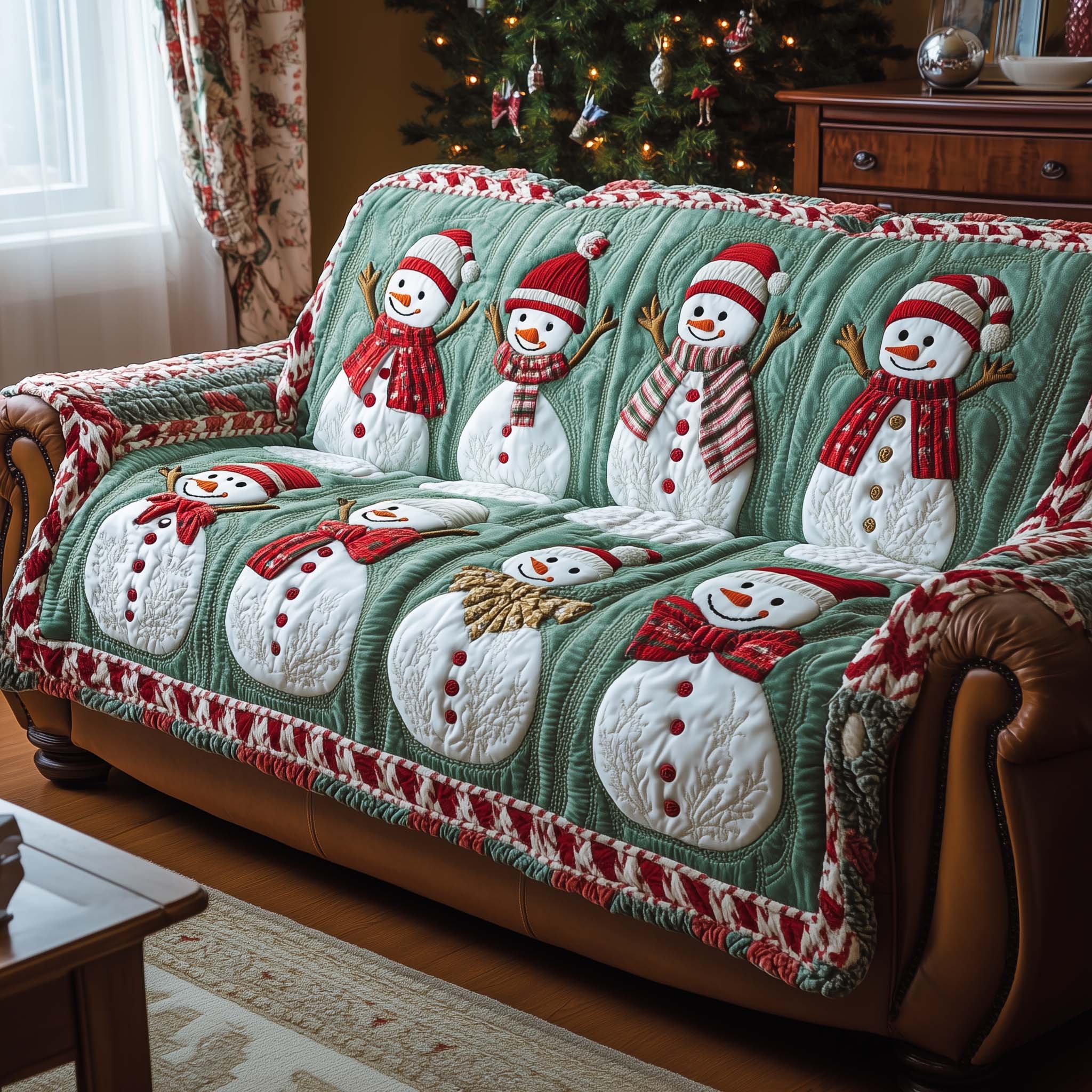 Frosty Friends Quilted Sofa Cover Playful Winter Scene Sofa Cover Perfect Gifts For Christmas Holiday