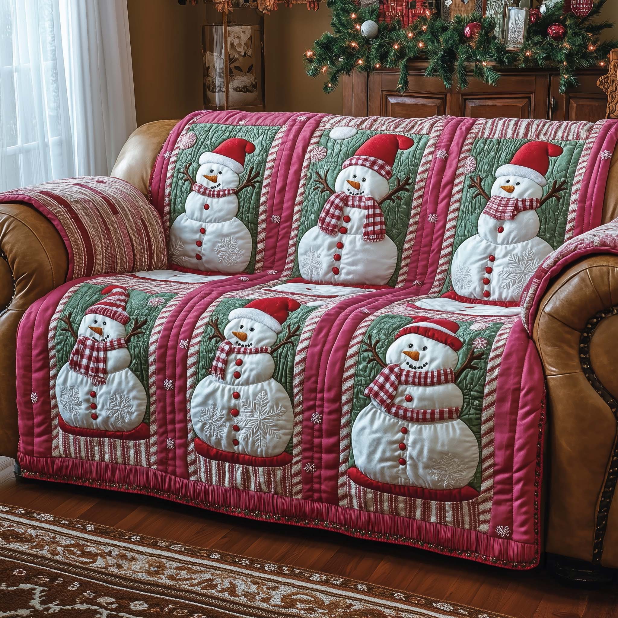 Frosty Friends Quilted Sofa Cover Snow Day Friends Accent Throw Gifts For Christmas Holiday