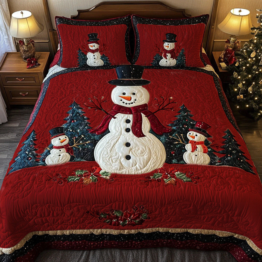 Frosty Friends V2 Quilted Bedding Set Twin Bed Sheets Holiday Gift For Mom