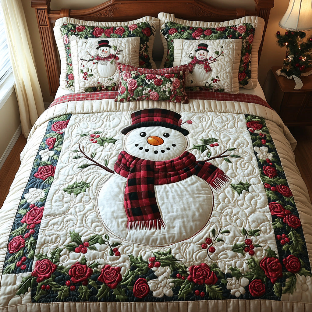 Frosty Glow Quilted Bedding Set Holiday Duvet Cover Set The Snowman Christmas Gifts