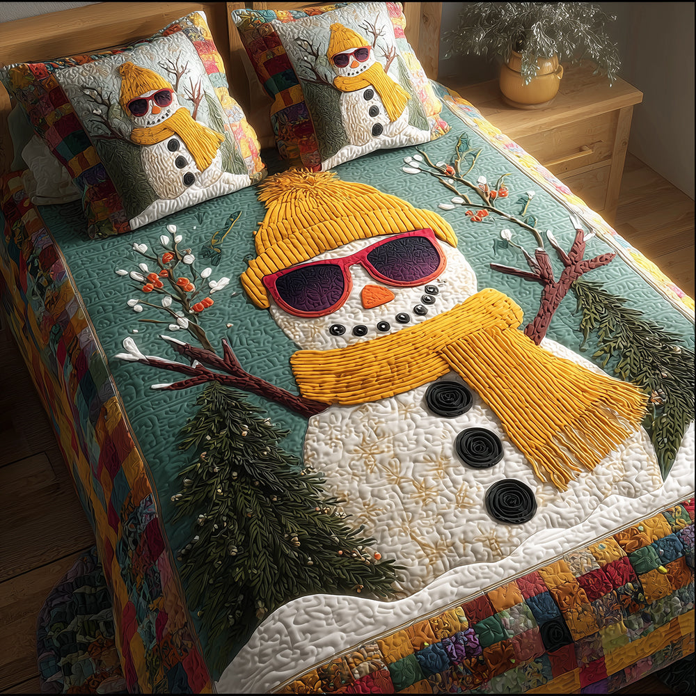 Frosty Glow Quilted Bedding Set Xmas Holiday Duvet Cover Set Snowman Christmas Gifts