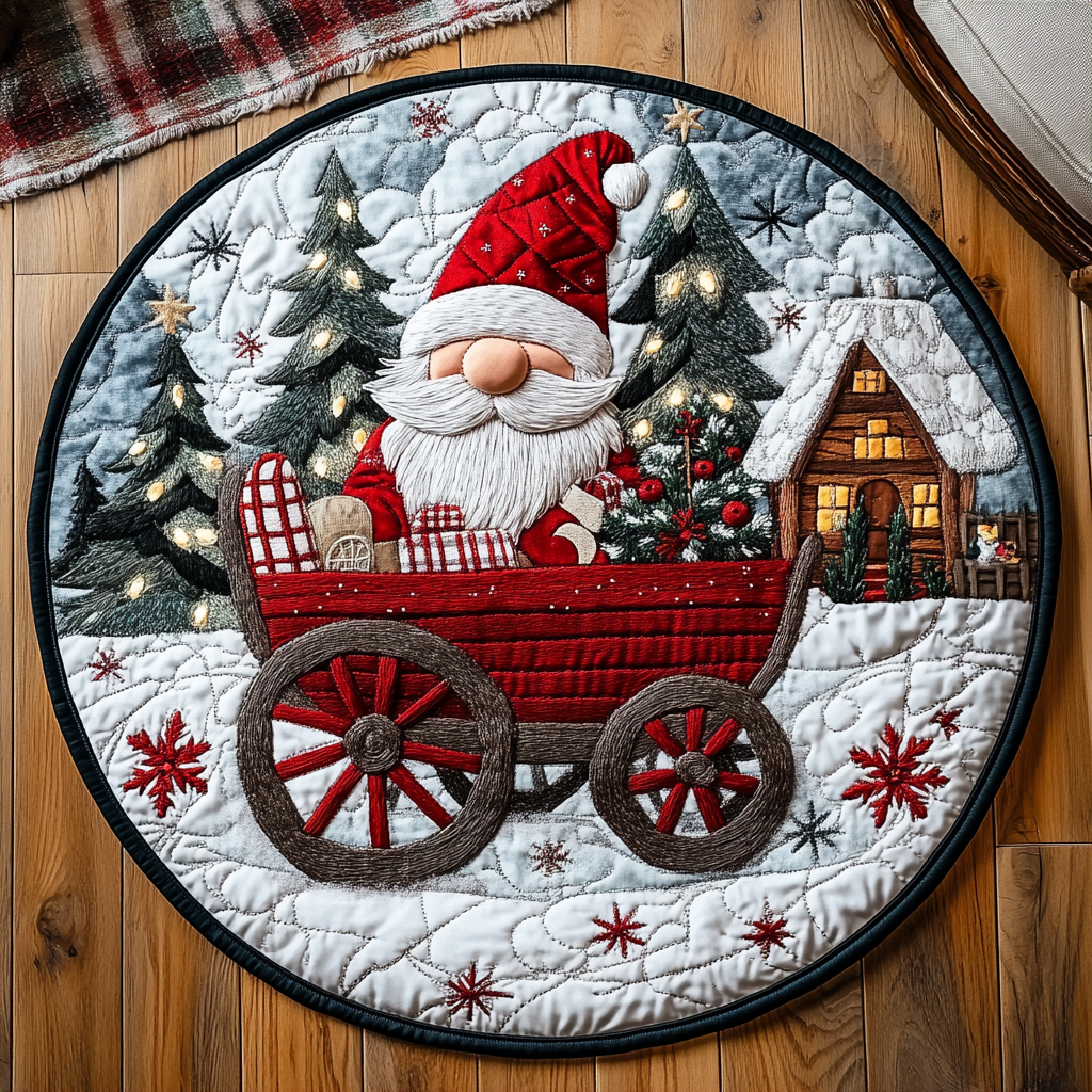 Frosty Gnome Friends Quilted Round Mat Front Door Idea Christmas Tree Gnome Decorations