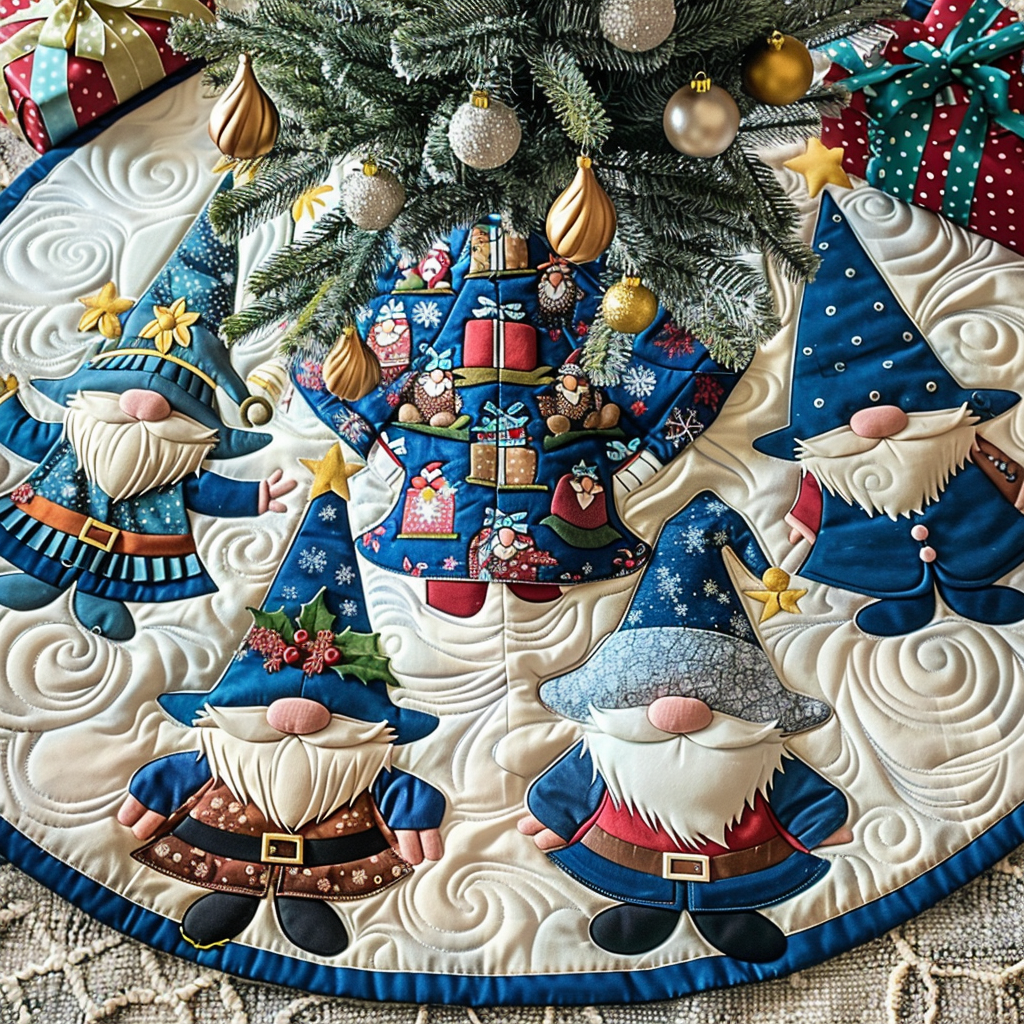 Frosty Gnome Magic Christmas Quilted Tree Skirt Warm And Cozy Holiday Decor
