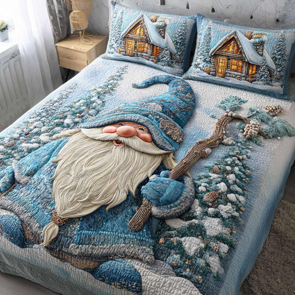 Frosty Gnome Valley Quilted Bedding Set Holiday Duvet Sets Christmas Gift Sets