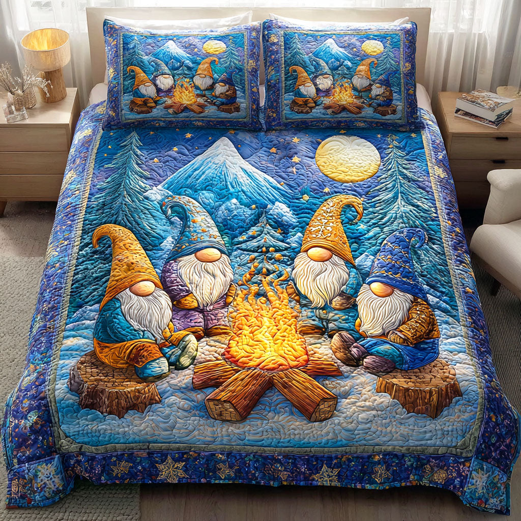 Frosty Gnome Wishes Quilted Bedding Set Heartwarming Bedding Gift for Loved Ones
