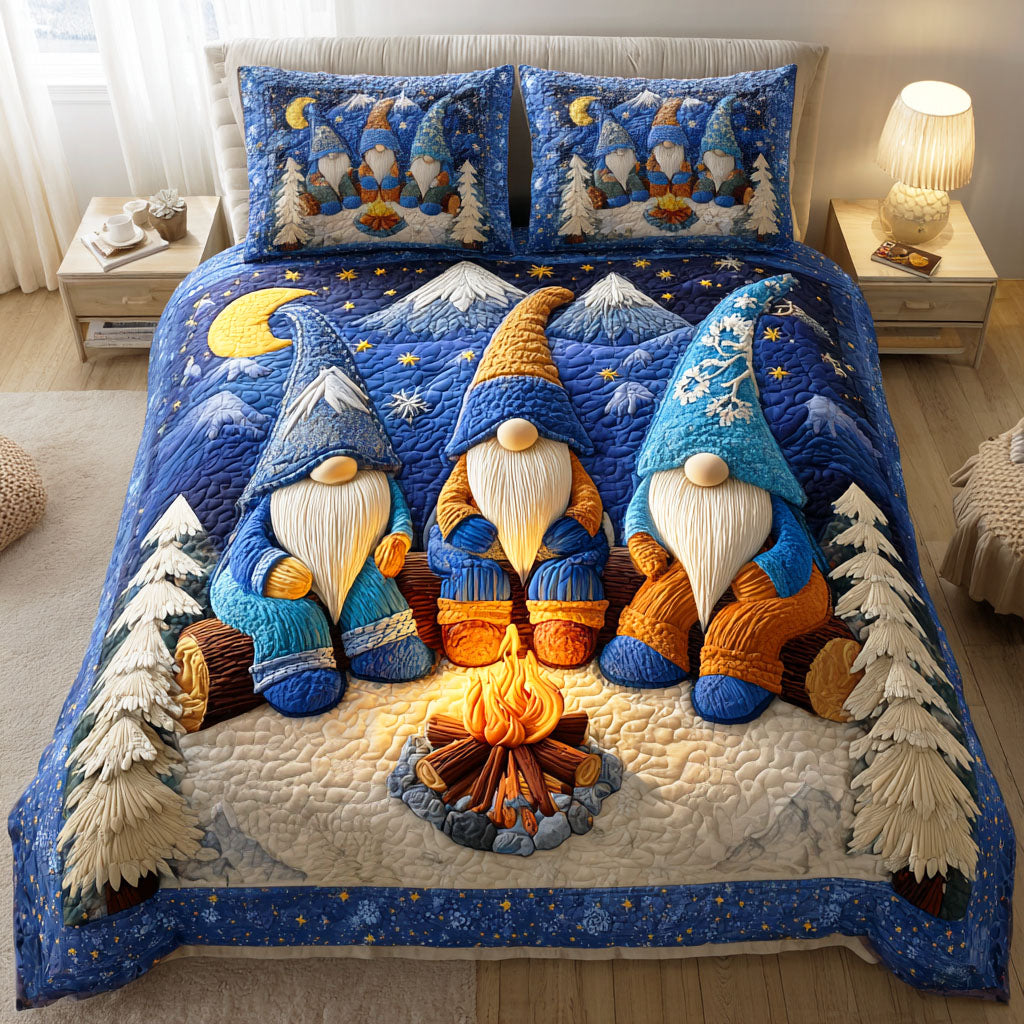 Frosty Gnome Wishes Quilted Bedding Set Holiday Duvet Cover Set Christmas Presents For Relatives