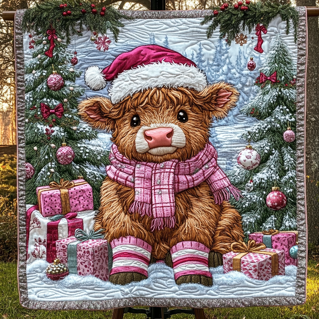 Frosty Highlands Quilted Blanket Gift For Cow Lover