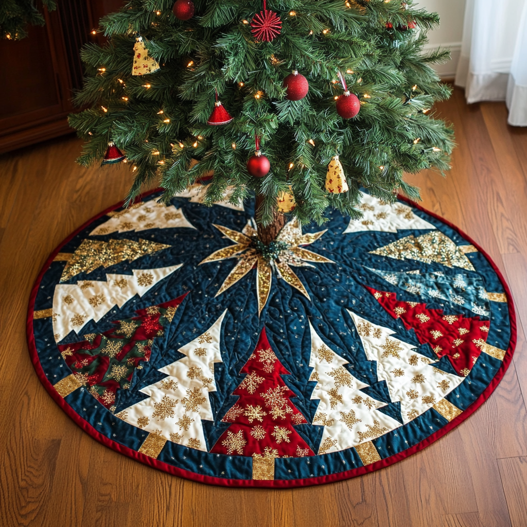 Frosty Jubilee Quilted Christmas Tree Skirt Winter Home Decor Christmas Ideas Gifts