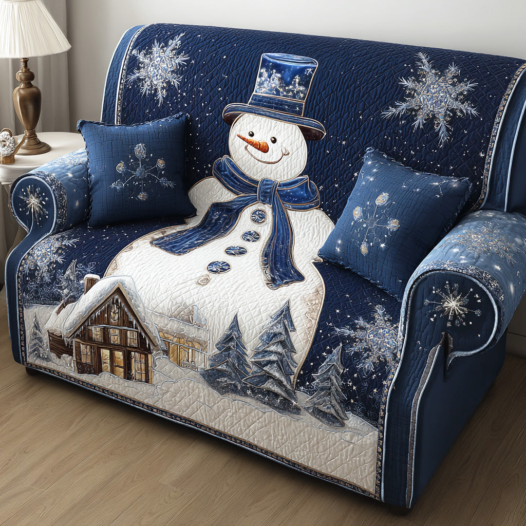 Frosty Lane Snowman Quilted Sofa Cover Winter Living Room Decor Snowman Christmas Gifts