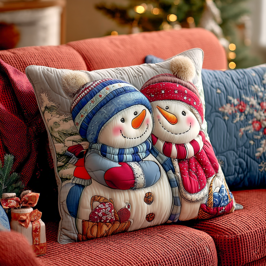 Frosty Love Story Quilted Pillow Case Christmas Cushion Covers Christmas Presents 2025