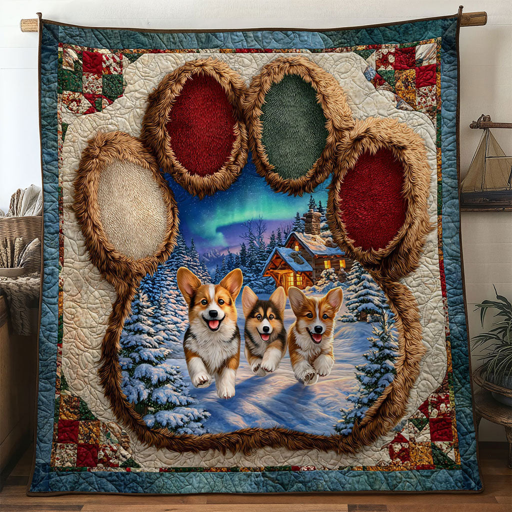 Frosty Night Corgi Paw Quilt Blanket Christmas Throws Corgi Christmas Gifts for Mom