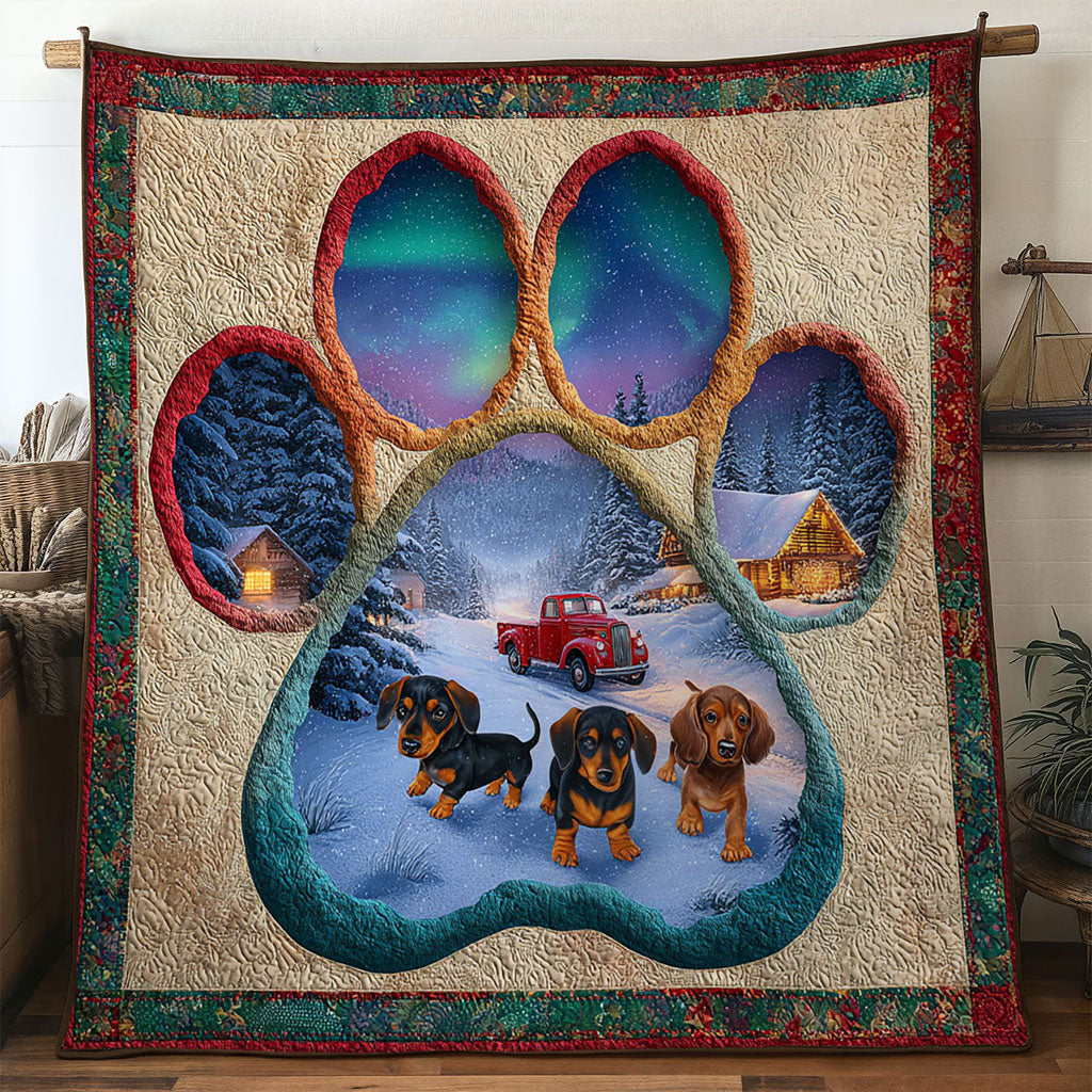 Frosty Night Dachshund Paw Quilt Blanket King Blanket Xmas Presents For Dog Lovers