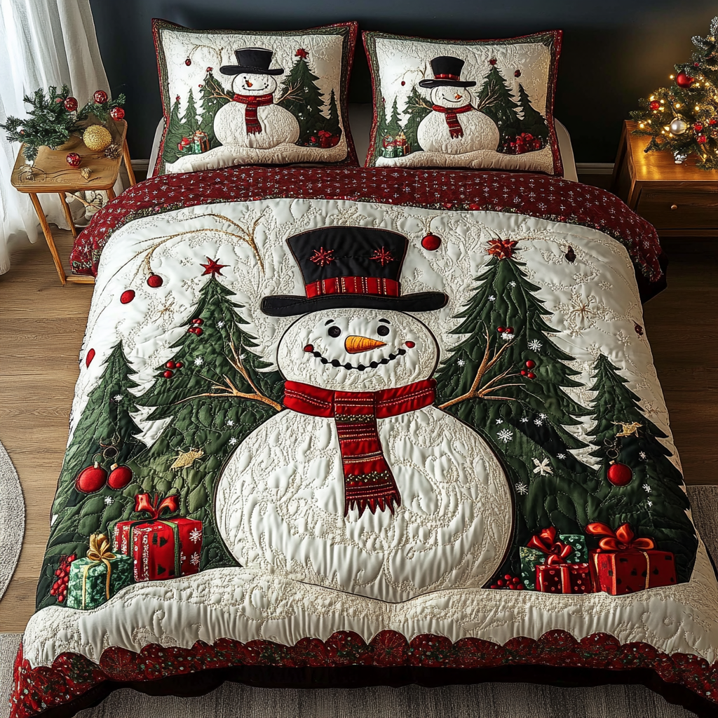 Frosty Night Quilted Bedding Set Holiday Season Duvet Cover Set Christmas Presents For Her