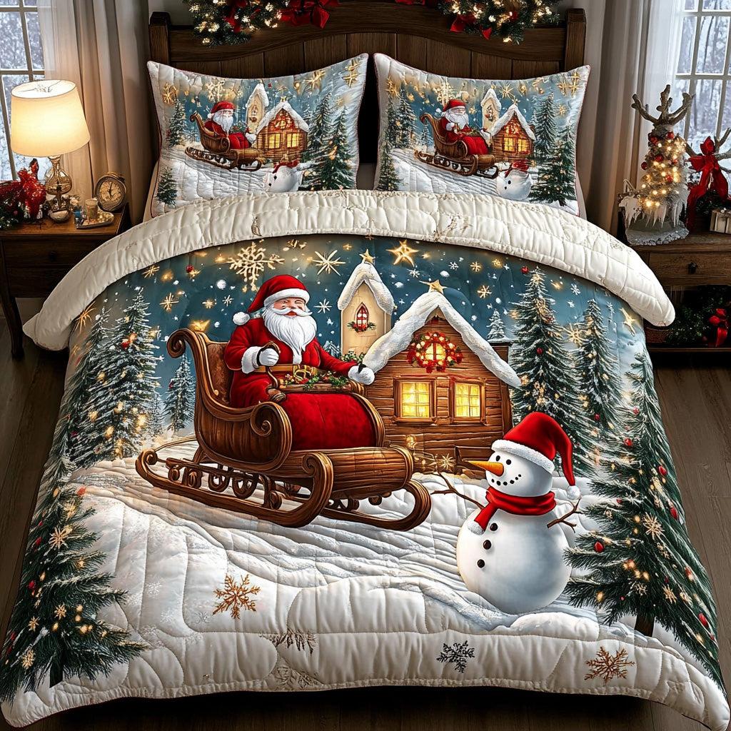 Frosty Night Ride Quilted Bedding Set Holiday Duvet Cover Set Christmas Gifts For Boyfriend