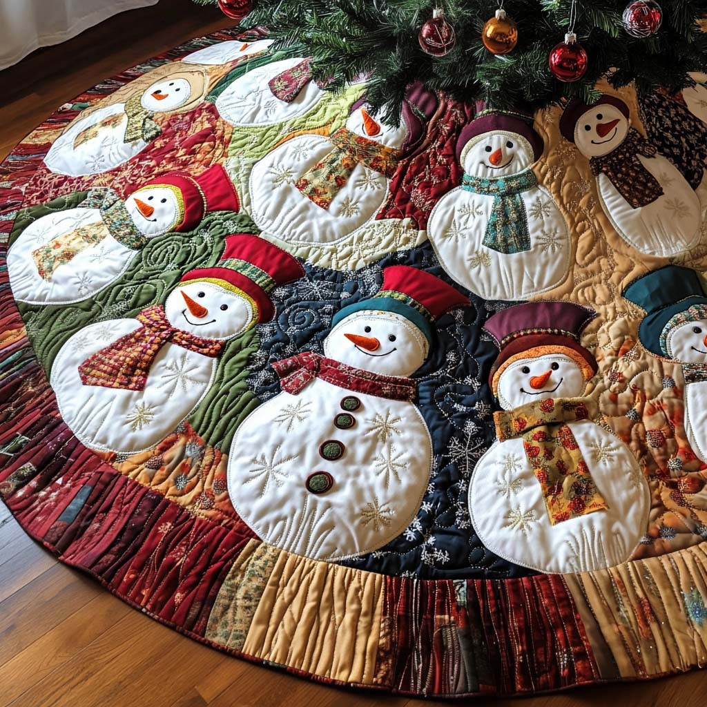 Frosty Parade Christmas Quilted Tree Skirt Winter Decor Xmas Tree Skirt Snowman Lover Presents