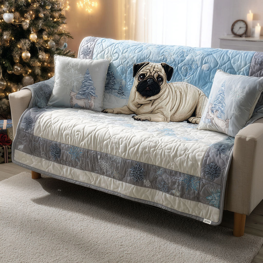 Frosty Paw Holiday Quilted Sofa Cover Christmas Family Room Decor Xmas Gifts For Dog Lovers