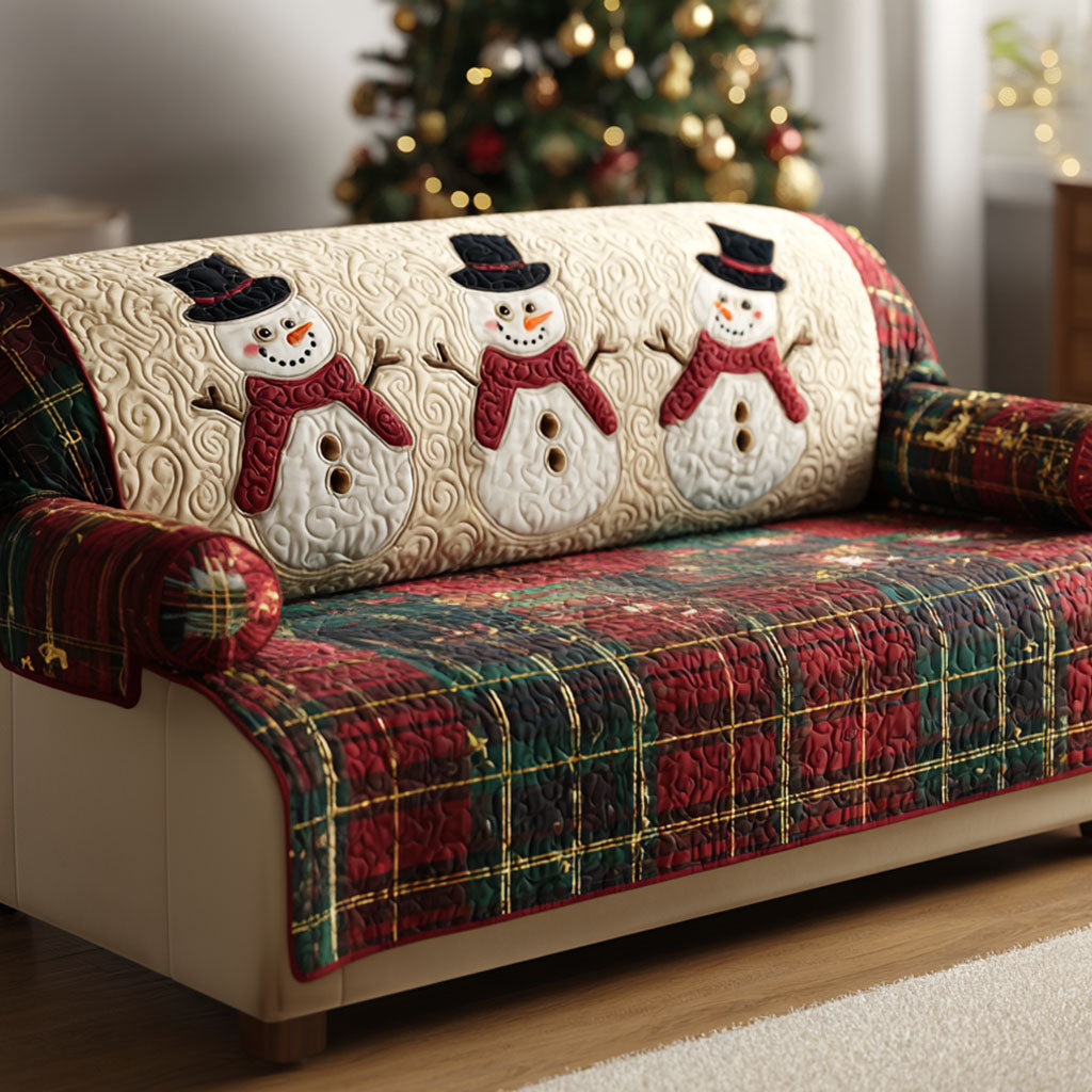 Frosty Plaid Quilted Sofa Cover Holiday Living Christmas Decor Family Presents