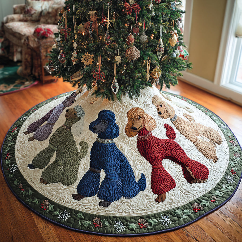 Frosty Poodle Dreams Quilted Christmas Tree Skirt Xmas Indoor Decorations Poodle Mom Gifts