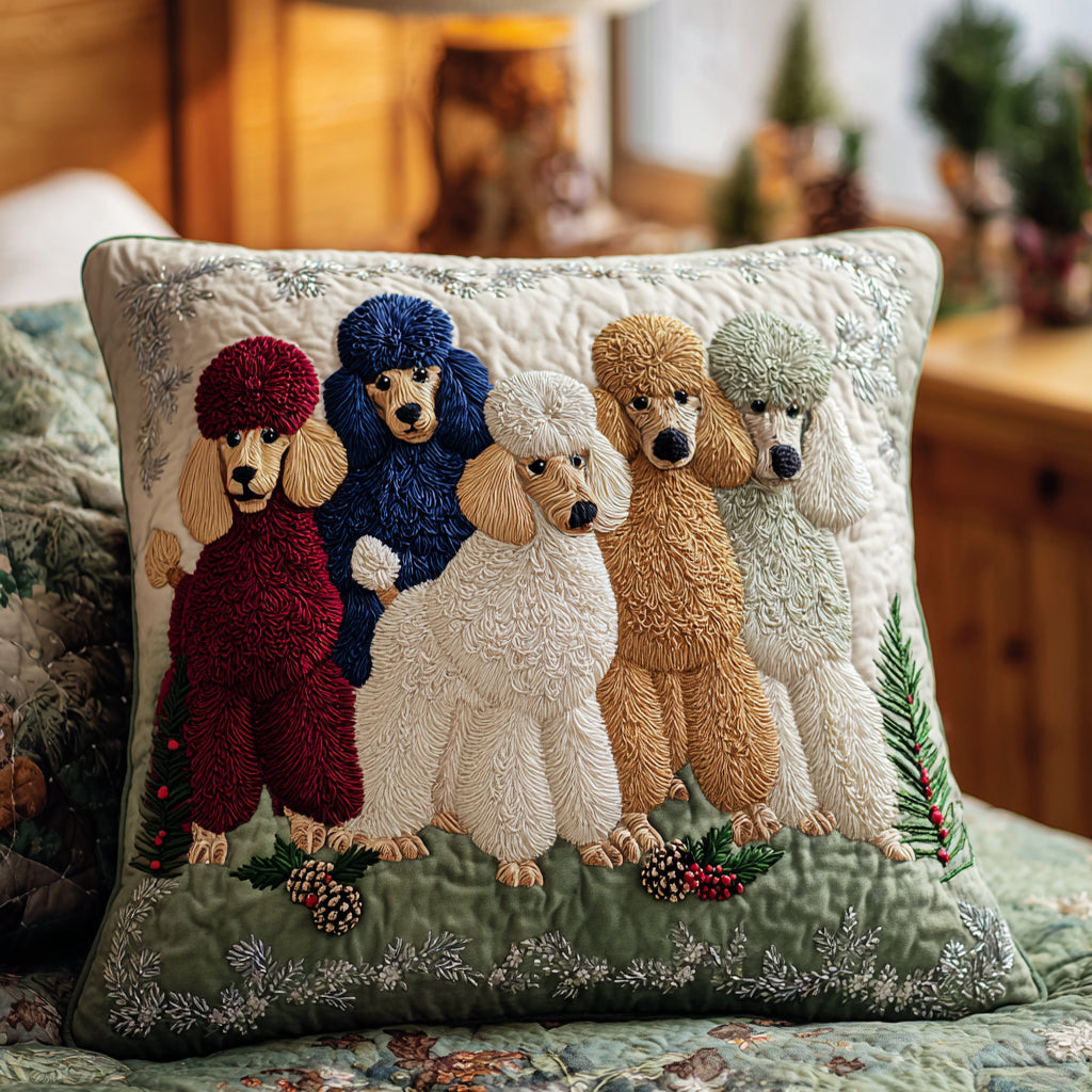 Frosty Poodle Dreams Quilted Pillow Case Holiday Pillow Covers Great Dog Christmas Gifts