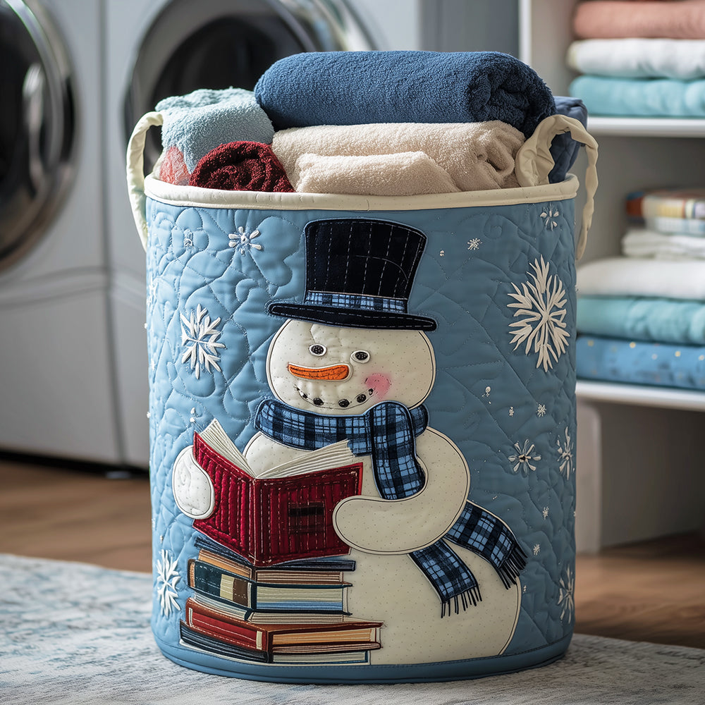 Frosty Reading Quilted Laundry Basket Merch For Mom