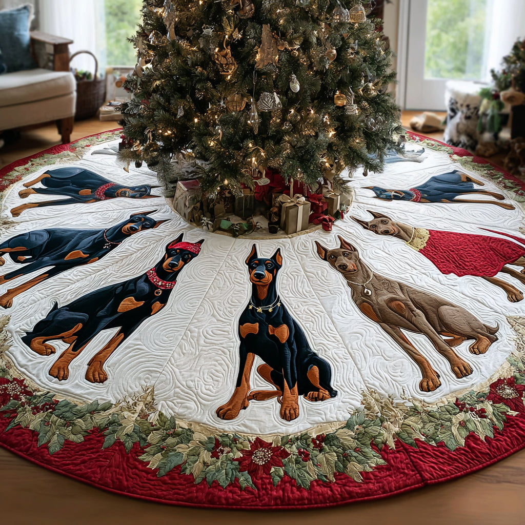 Frosty Sentinel Christmas Quilted Tree Skirt Holiday Home Decor Christmas Gifts For Dog Owners
