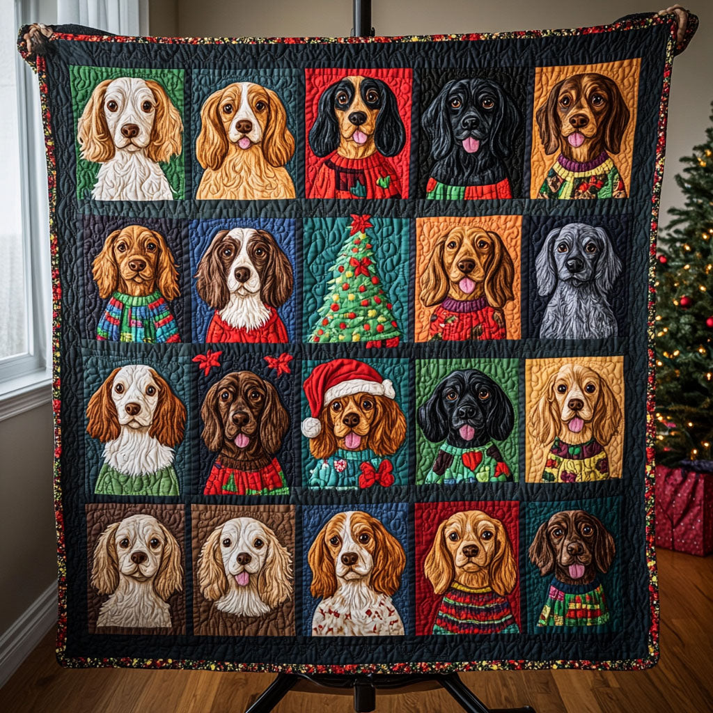 Frosty Spaniel Quilted Blanket Gift For Animal Lover