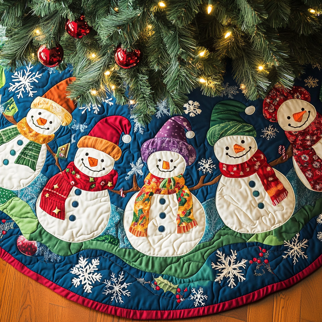 Frosty Tales Christmas Quilted Tree Skirt Holiday Decorations Family Xmas Presents
