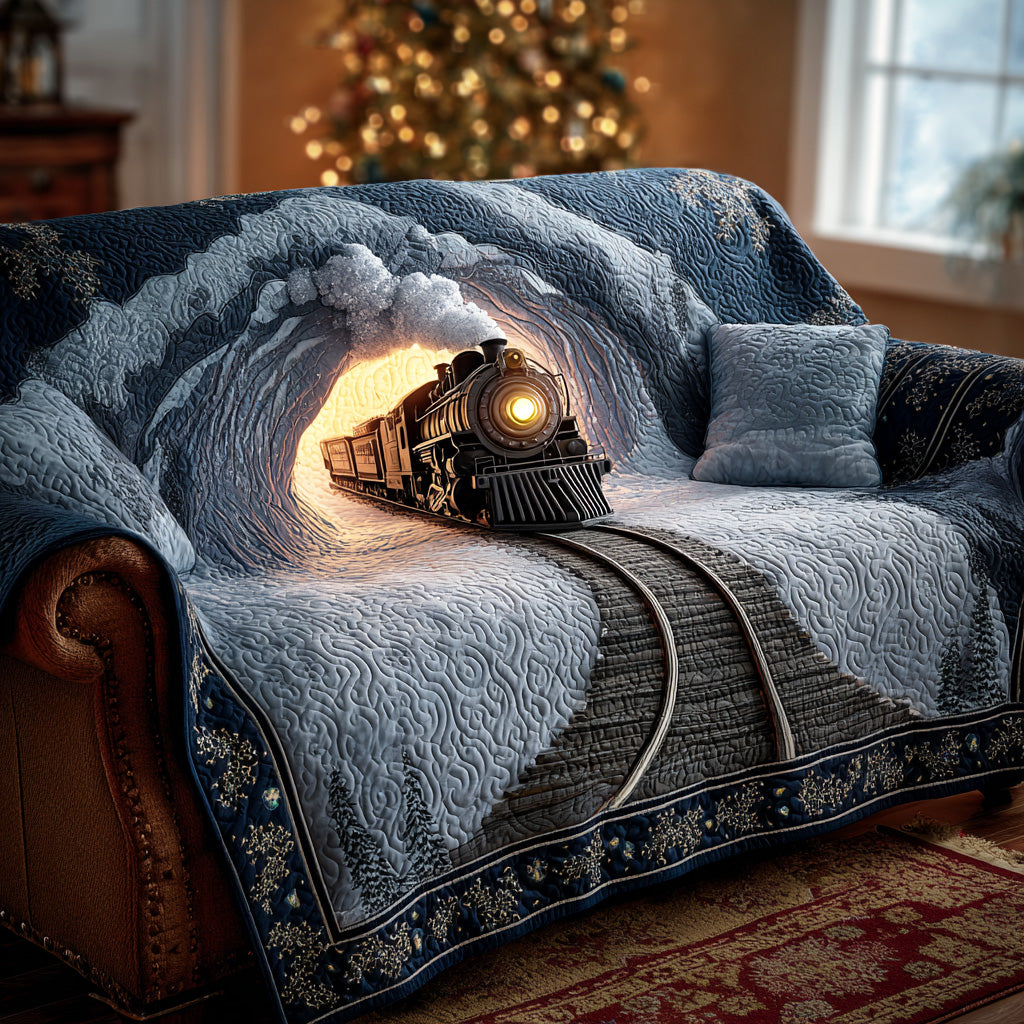 Frosty Track Magic Quilted Sofa Cover Christmas Living Decor Gift Ideas For Friends