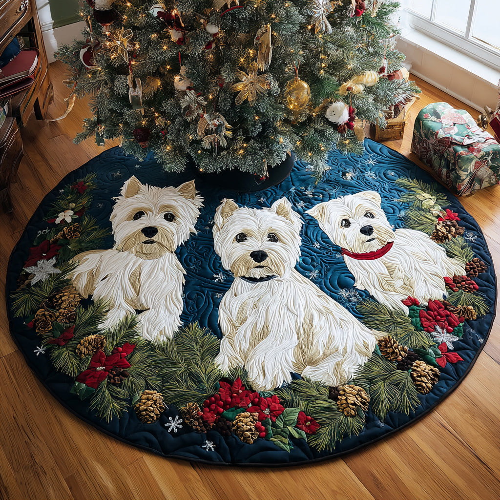 Frosty Westie Dreams Quilted Christmas Tree Skirt Holiday Decor Great Gift For Dog Owners